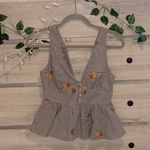 RARE Trendy Striped Floral Flounce Top